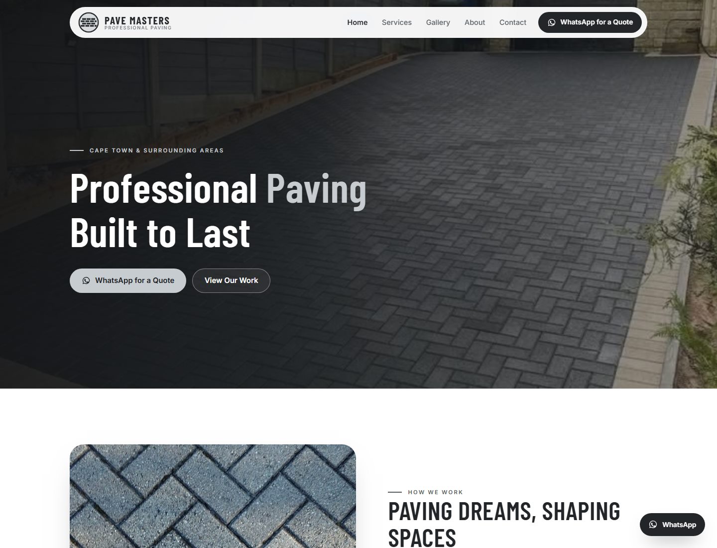 The Pave Masters website homepage on a desktop screen
